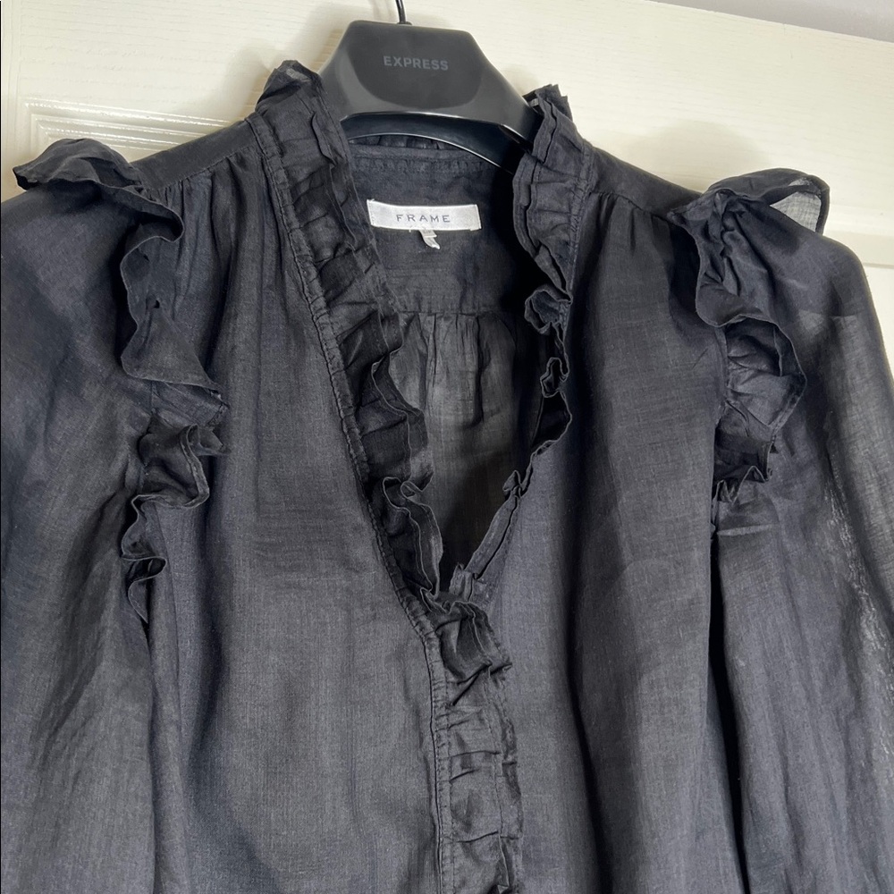 Frame Black Ruffled Blouse 100% RAMIE - Picture 6 of 9